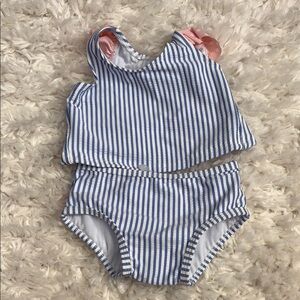 Ruffle Butts Blue and White Striped Kids Bikini 50+ SPF
